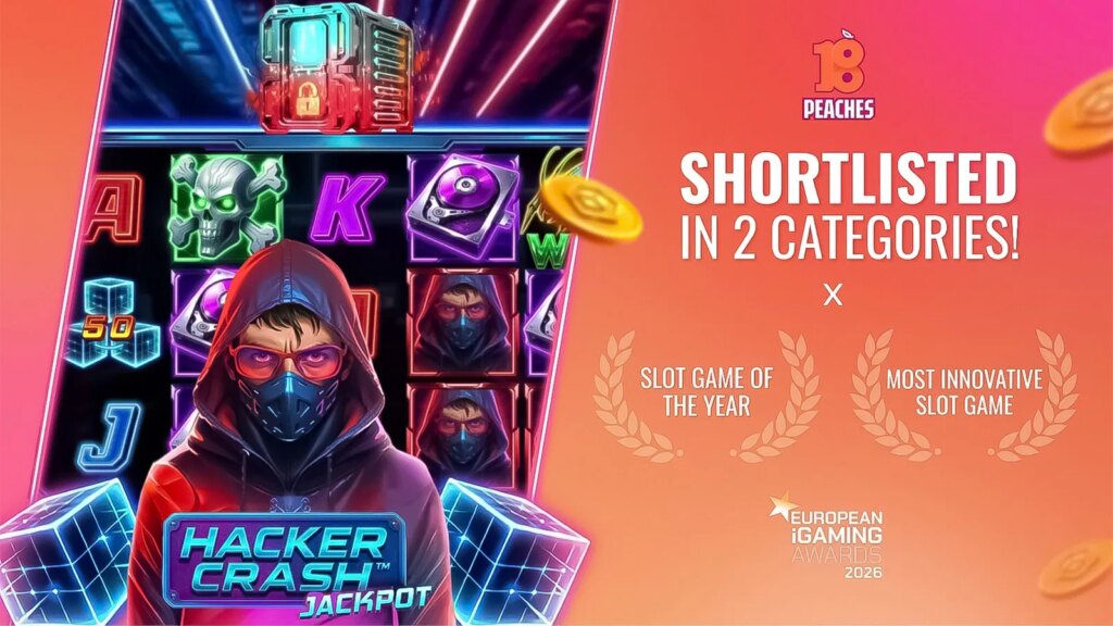 18Peaches' Hacker Crash Jackpot nominé deux fois aux European iGaming Awards 2026 | 18Peaches Hacker Crash Jackpot nomine deux fois aux European iGaming